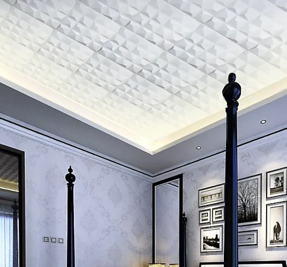 Deccart Panneaux de plafond et panneaux muraux Decoratif 3D Kristal Blanc 8m² / 32pièces- Panneau Mural Décoratif