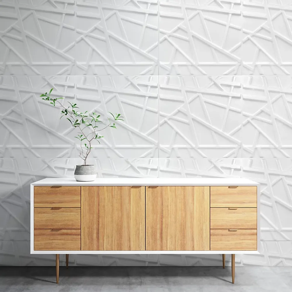 Deccart Panneaux de plafond et panneaux muraux Decoratif 3D Line Blanc 5m² / 20pièces- Panneau Mural Décoratif