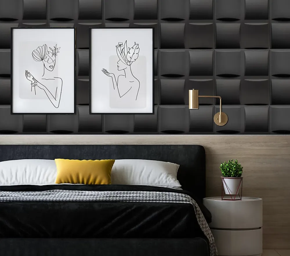 Deccart Panneaux de plafond et panneaux muraux Decoratif 3D Pled Noir 12m² / 48pièces- Panneau Mural Décoratif
