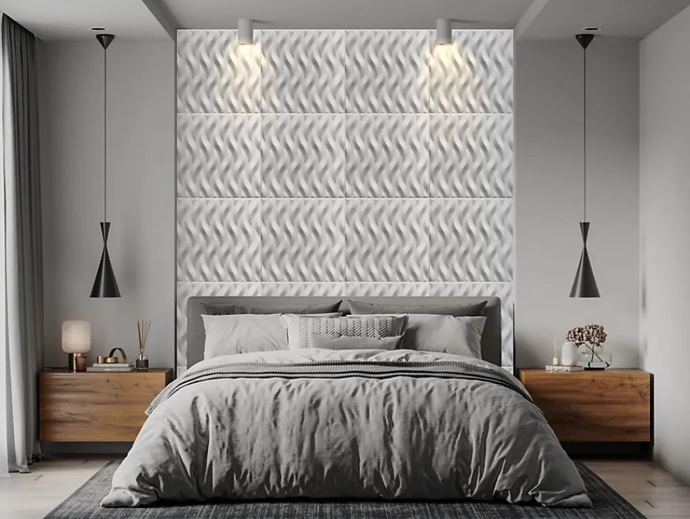 Deccart Panneaux de plafond et panneaux muraux Decoratif 3D Ogien Blanc 5m² / 20pièces- Panneau Mural Décoratif