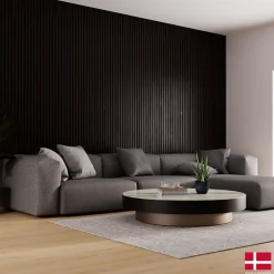 Nordic Acoustics Panneaux muraux acoustiques decoratifs PREMIUM en placage bois veritable chene noir sur MDF noir 240x60 cm- Panneau Tasseau Bois