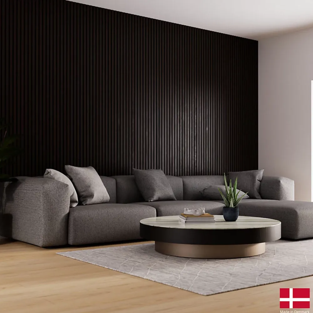 Nordic Acoustics Panneaux muraux acoustiques decoratifs PREMIUM en placage bois veritable chene noir sur MDF noir 240x60 cm- Panneau Tasseau Bois