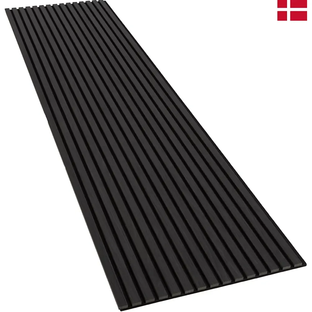 Nordic Acoustics Panneaux muraux acoustiques decoratifs PREMIUM en placage bois veritable chene noir sur MDF noir 240x60 cm- Panneau Tasseau Bois