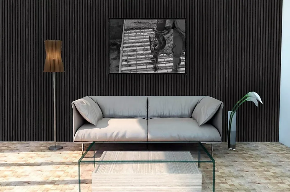 Nordic Acoustics Panneaux muraux acoustiques decoratifs PREMIUM en placage bois veritable chene noir sur MDF noir 240x60 cm- Panneau Tasseau Bois