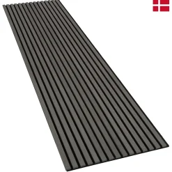 Nordic Acoustics Panneaux muraux acoustiques decoratifs PREMIUM en placage bois veritable chene gris sur MDF noir 240x60 cm- Panneau Tasseau Bois