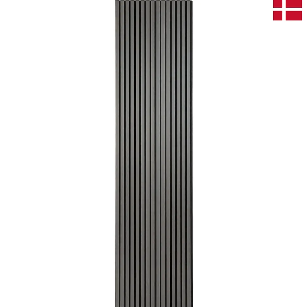 Nordic Acoustics Panneaux muraux acoustiques decoratifs PREMIUM en placage bois veritable chene gris sur MDF noir 240x60 cm- Panneau Tasseau Bois