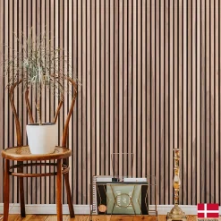 Nordic Acoustics Panneau Tasseau Bois<Panneaux muraux acoustiques décoratifs PREMIUM en placage bois véritable, couleur noyer sur MDF noir, 240x60 cm