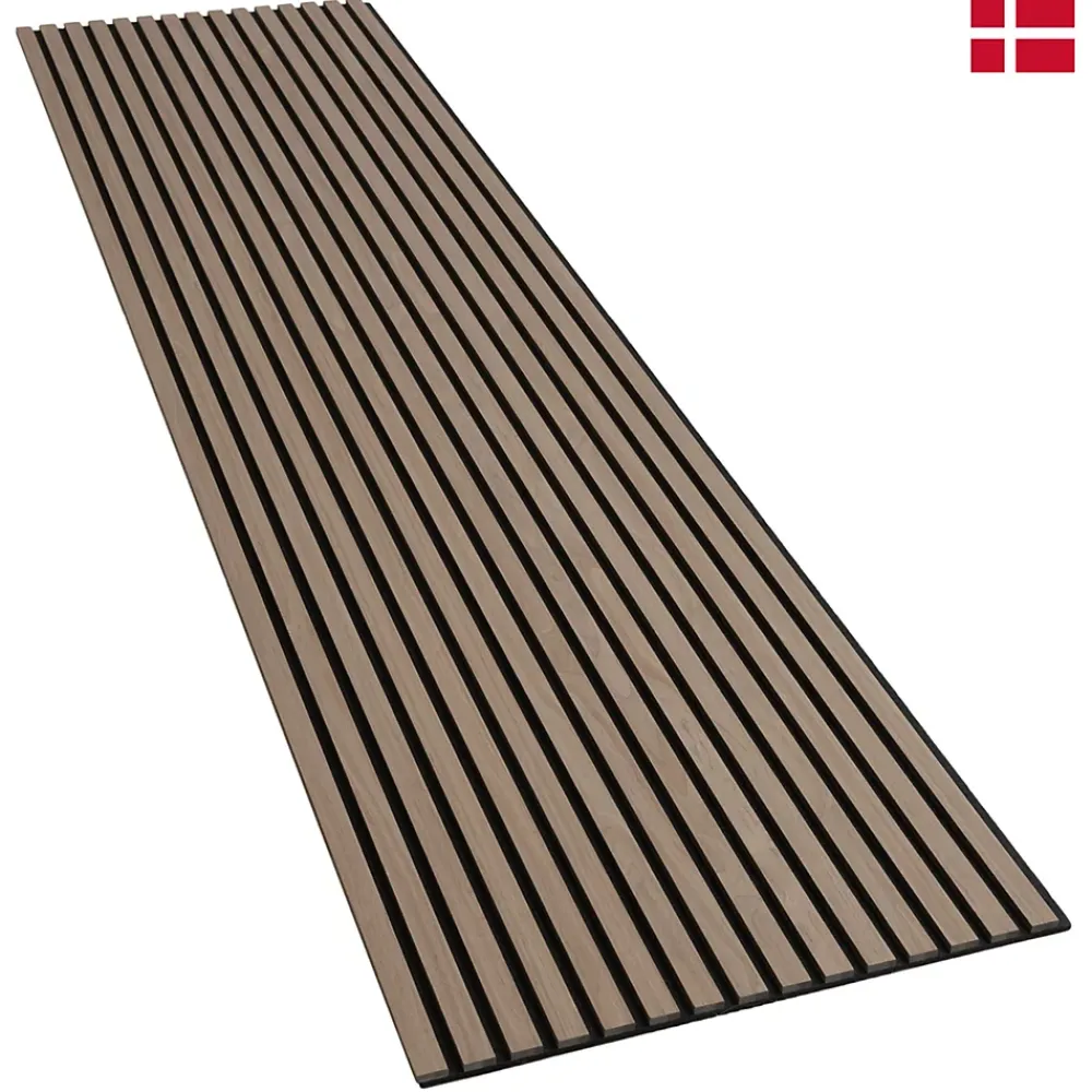 Nordic Acoustics Panneau Tasseau Bois<Panneaux muraux acoustiques décoratifs PREMIUM en placage bois véritable, couleur noyer sur MDF noir, 240x60 cm