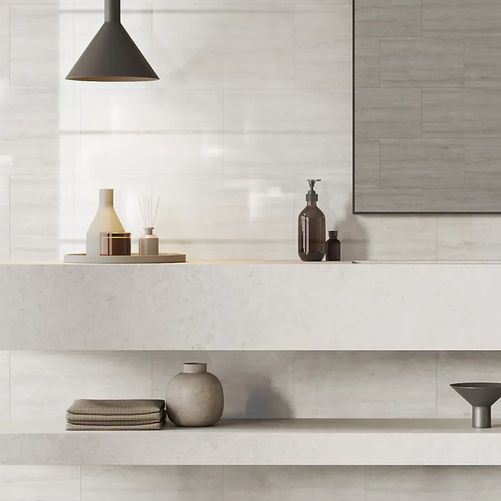 Dumawall+ panneaux muraux douche - dalle pvc gloss travis 37,5 cm ht x 65 cm lg - lot de 8 plaques - 1,95 m2- Panneau Mural De Salle De Bains