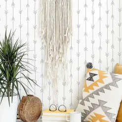 Decochic Papier Peint<Papier peint adhésif boheme flèches gris et blanc en vinyle lavable et amovible - 1 rouleau 50x300 cm -