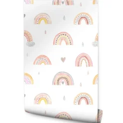 Muralo Papier Peint ARC-EN-CIEL Nuages Cœurs Pour Chambre D'Enfant- Papier Peint
