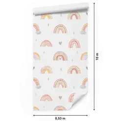 Muralo Papier Peint ARC-EN-CIEL Nuages Cœurs Pour Chambre D'Enfant- Papier Peint
