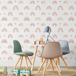 Muralo Papier Peint ARC-EN-CIEL Nuages Cœurs Pour Chambre D'Enfant- Papier Peint