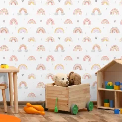 Muralo Papier Peint ARC-EN-CIEL Nuages Cœurs Pour Chambre D'Enfant- Papier Peint