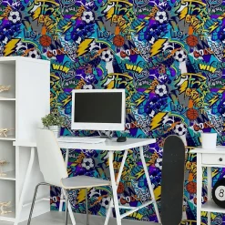 Muralo Papier Peint<Papier Peint BALLE Graffitis Colorés Pour Chambre D'Enfant