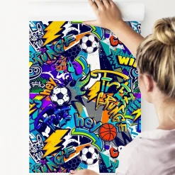 Muralo Papier Peint<Papier Peint BALLE Graffitis Colorés Pour Chambre D'Enfant