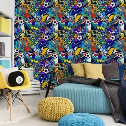 Muralo Papier Peint<Papier Peint BALLE Graffitis Colorés Pour Chambre D'Enfant