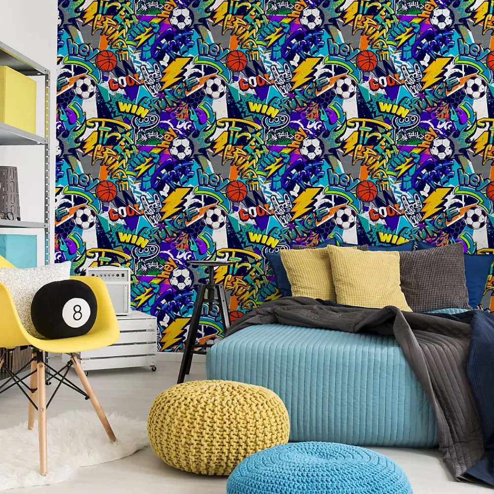 Muralo Papier Peint<Papier Peint BALLE Graffitis Colorés Pour Chambre D'Enfant