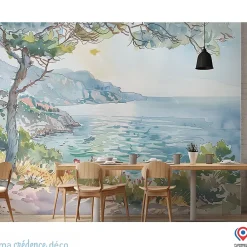 Ma Crédence Déco Papier peint Callanque de Cassis, Aquarelle 2 - Intissé - 400 cm - 280 cm - MaCrédenceDéco- Papier Peint Panoramique