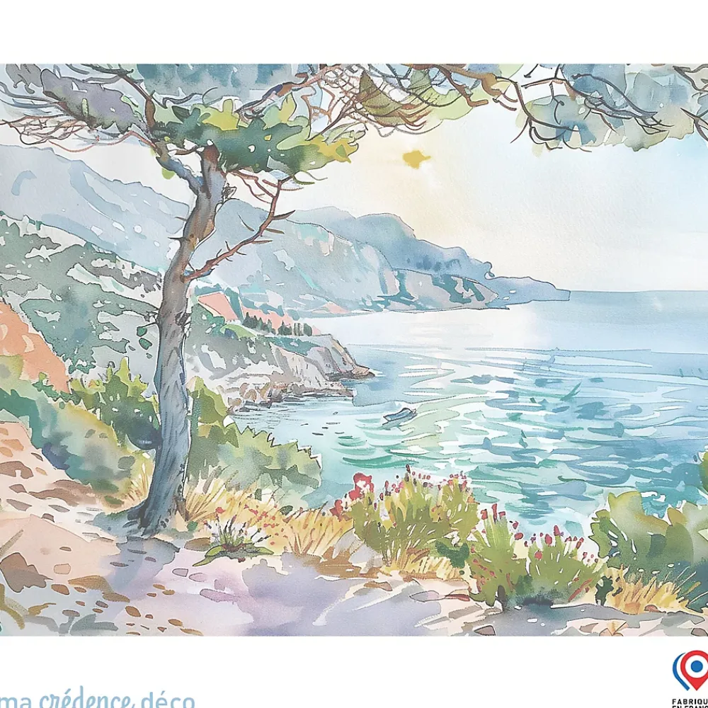 Ma Crédence Déco Papier peint Callanque de Cassis, Aquarelle 2 - Intissé - 400 cm - 280 cm - MaCrédenceDéco- Papier Peint Panoramique