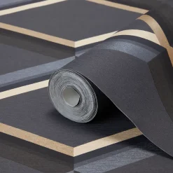 GoodHome Papier peint cornus sur intissé noir et or- Papier Peint