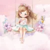 Wallarena Papier Peint Enfant Ballerine Nuages Rose Intissé Panoramique 350x250 cm - Colle Inclus - Chambre Enfant - Moderne Papier Peint- Papier Peint Panoramique