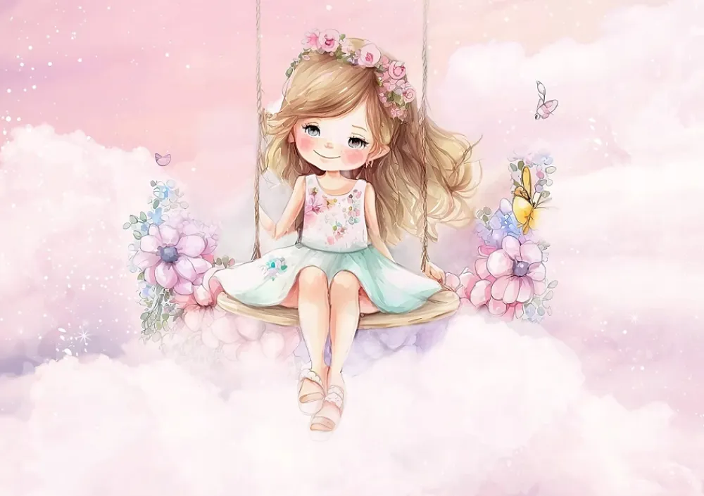 Wallarena Papier Peint Enfant Ballerine Nuages Rose Intissé Panoramique 350x250 cm - Colle Inclus - Chambre Enfant - Moderne Papier Peint- Papier Peint Panoramique
