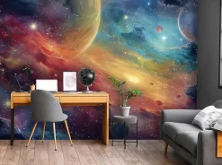 Wallarena Papier Peint Panoramique<Papier Peint Enfant Cosmos Planètes Intissé Panoramique 400x280 cm - Colle Inclus - Chambre Enfant - Moderne Papier Peint
