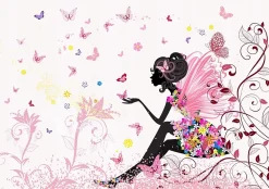 Wallarena Papier Peint Panoramique<Papier Peint Enfant Fée Papillons Rose Intissé Panoramique 350x250 cm - Colle Inclus - Chambre Enfant - Moderne Papier Peint