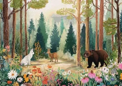 Wallarena Papier Peint Enfant Forêt Arbres Animaux Intissé Panoramique 350x250 cm - Colle Inclus - Chambre Enfant - Moderne Papier Peint- Papier Peint Panoramique