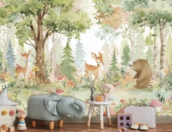 Wallarena Papier Peint Enfant Forêt Animaux Intissé Panoramique 400x280 cm - Colle Inclus - Chambre Enfant - Moderne Papier Peint- Papier Peint Panoramique
