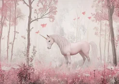 Wallarena Papier Peint Enfant Forêt Licorne Intissé Panoramique 350x250 cm - Colle Inclus - Moderne Papier Peint pour Chambre Enfant- Papier Peint Panoramique