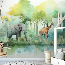 Wallarena Papier Peint Enfant Forêt Animaux Intissé Panoramique 300x210 cm - Colle Inclus - Chambre Enfant - Moderne Papier Peint- Papier Peint Panoramique