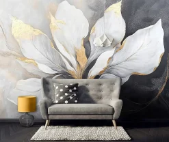 Wallarena Papier Peint Feuilles Beton Gris Panoramique Intissé 400x280 cm - Colle Inclus - Moderne XXL Papier Peint por Chambre Salon- Papier Peint Panoramique