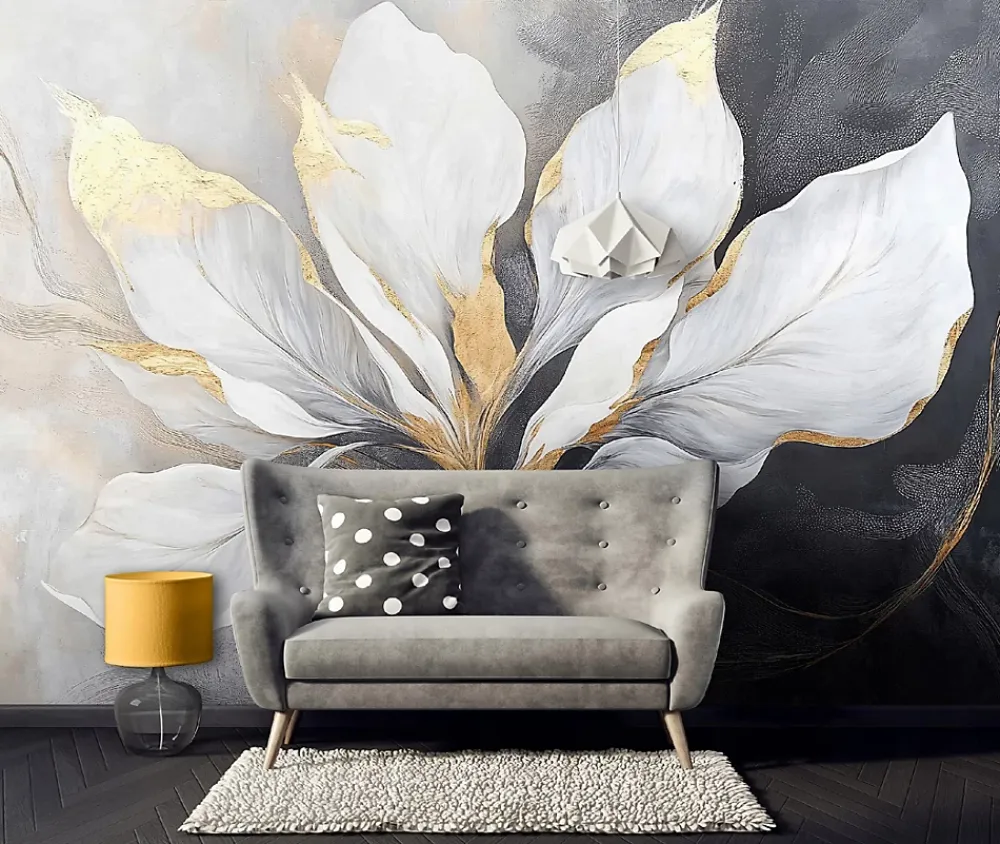 Wallarena Papier Peint Feuilles Beton Gris Panoramique Intissé 400x280 cm - Colle Inclus - Moderne XXL Papier Peint por Chambre Salon- Papier Peint Panoramique