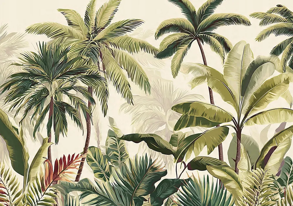 Wallarena Papier Peint Feuilles Jungle Vert Intissé Panoramique Pour Chambre Cuisine 350x250 cm- Papier Peint Panoramique
