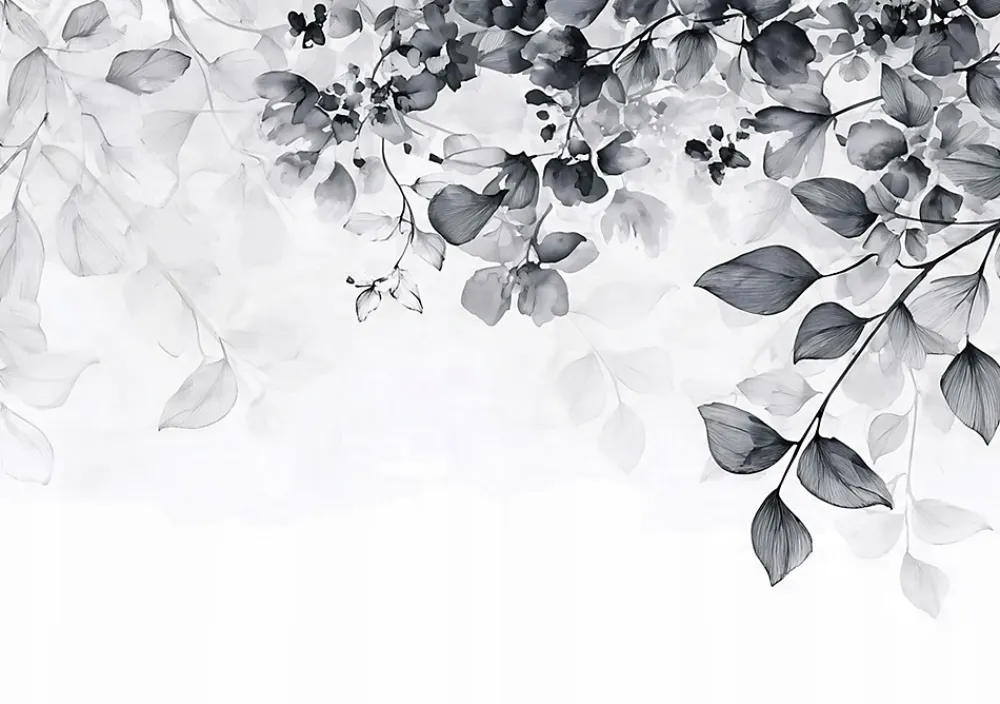 Wallarena Papier Peint Feuilles Noir et blanc Intissé Panoramique Pour Chambre Cuisine 350x250 cm- Papier Peint Panoramique