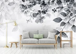 Wallarena Papier Peint Feuilles Noir et blanc Intissé Panoramique Pour Chambre Cuisine 400x280 cm- Papier Peint Panoramique