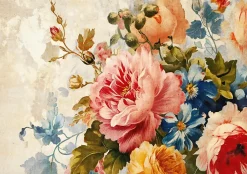 Wallarena Papier Peint Fleurs Pivoines Béton Intissé Panoramique 350x250 cm - Colle Inclus - Chambre et Salon - Moderne Papier Peint- Papier Peint Panoramique