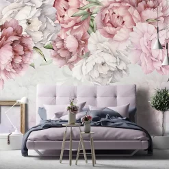 Wallarena Papier Peint Panoramique<Papier Peint Fleurs Rose Pivoines Intissé Panoramique 350x250 cm - Colle Inclus - Chambre et Salon - Moderne Papier Peint