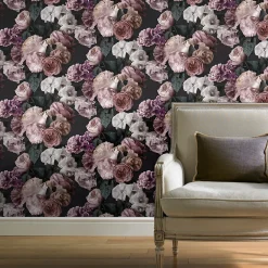 GoodHome Papier peint floral vinyle sur intissé mauve, Drosera- Papier Peint