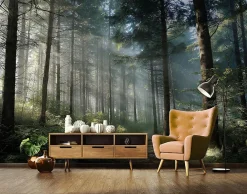 Wallarena Papier Peint Forêt Arbres Nature Intissé Panoramique Pour Chambre Cuisine 350x250 cm- Papier Peint Panoramique