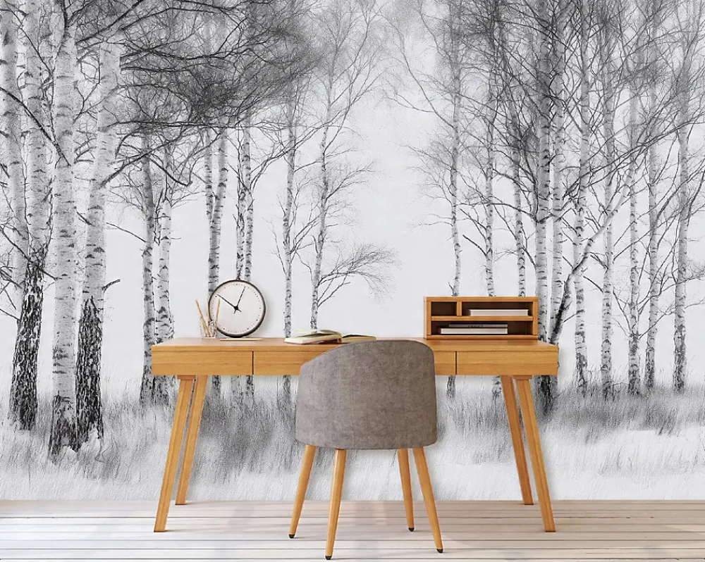Wallarena Papier Peint Panoramique<Papier Peint Forêt Arbres Noir et blanc Intissé Panoramique Pour Chambre Cuisine 400x280 cm
