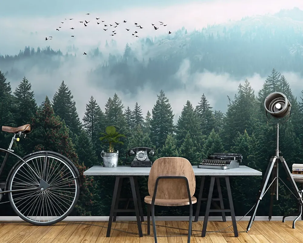 Wallarena Papier Peint Panoramique<Papier Peint Forêt dans la brume Arbres Intissé Panoramique Pour Chambre Cuisine 400x280 cm