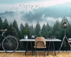 Wallarena Papier Peint Forêt dans la brume Arbres Intissé Panoramique Pour Chambre Cuisine 350x250 cm- Papier Peint Panoramique
