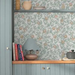 William Morris Papier peint intissé Bird & pomegranate duck egg imprimé fleurs vert L.1000 x l.52cm- Papier Peint