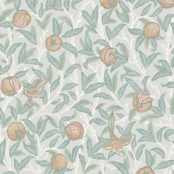 William Morris Papier peint intissé Bird & pomegranate duck egg imprimé fleurs vert L.1000 x l.52cm- Papier Peint