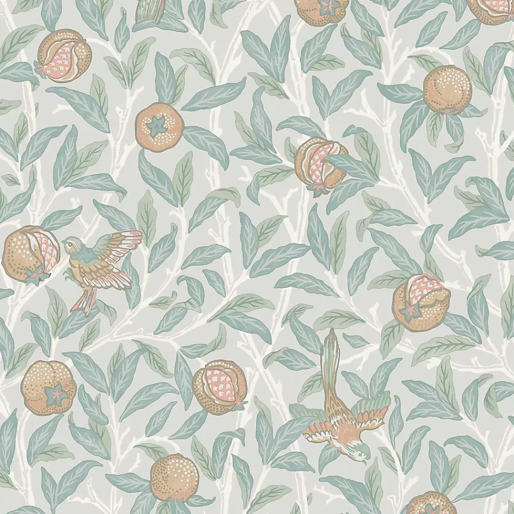 William Morris Papier peint intissé Bird & pomegranate duck egg imprimé fleurs vert L.1000 x l.52cm- Papier Peint