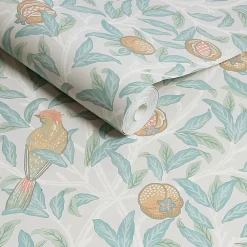 William Morris Papier peint intissé Bird & pomegranate duck egg imprimé fleurs vert L.1000 x l.52cm- Papier Peint