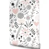 Muralo Papier Peint Intissé COEURS Brindilles Fleurs Feuilles Colorées Pour Chambre D'Enfant- Papier Peint